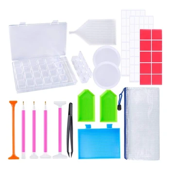 

26 Pieces 5D DIY Diamond Painting Cross Stitch Tool Set Including Diamond Stitch Pen, Tweezers, Glue, Plastic Tray and Diamond E