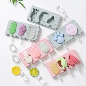 

Silicone Ice Cream Mold with Cover Fruits Animals Shape Ice Cube Tray Ice Cream Popsicle Maker Candy Bar Decoration Tool