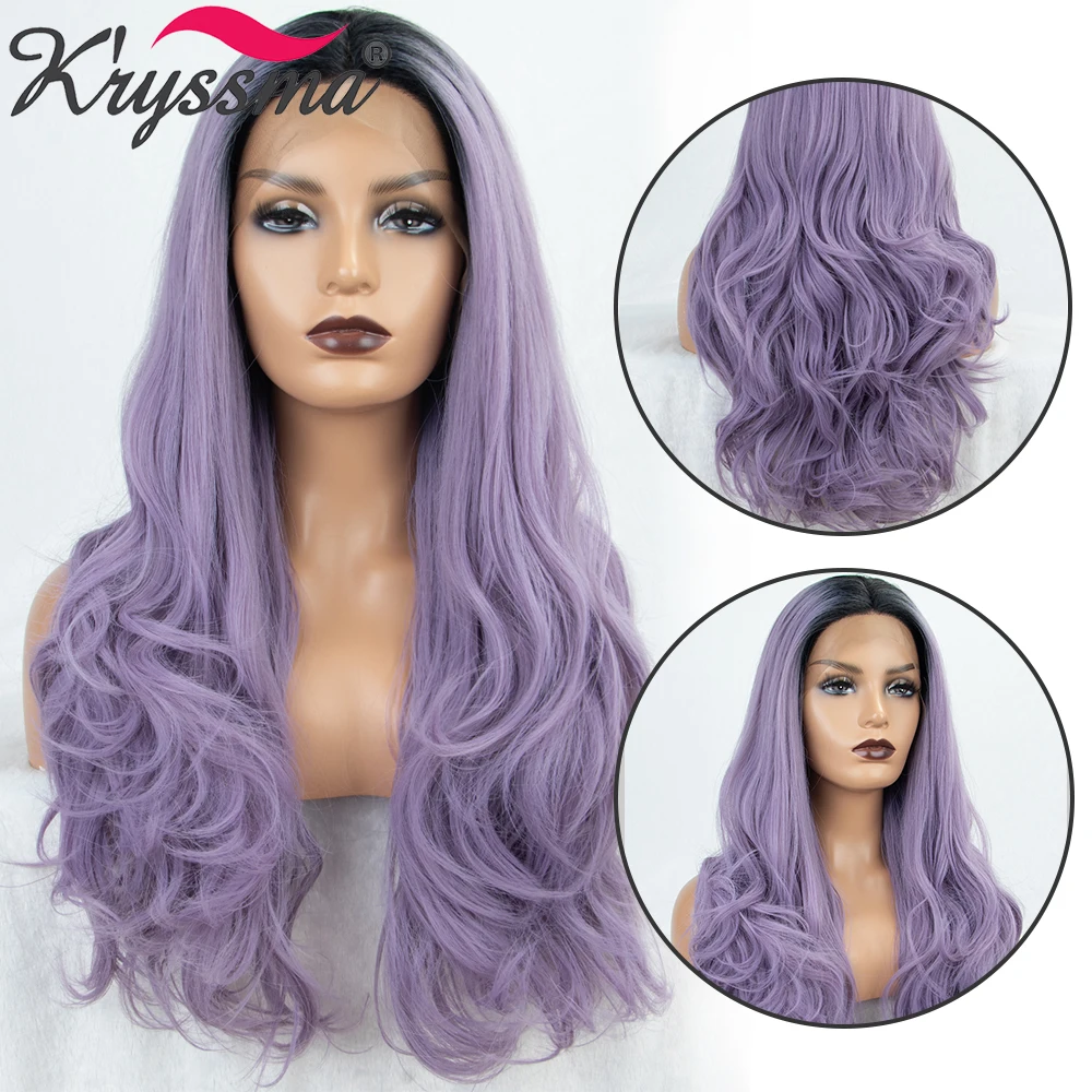 

Kryssma 13X3 Synthetic Lace Front Wigs For Women Purple Wigs Long Wavy Cosplay Wig High Temperature Hair Fiber African American