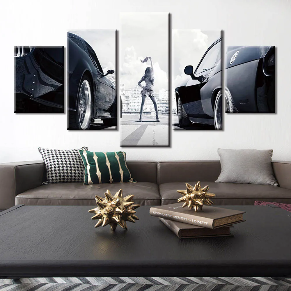 Fast And Furious Racing Cars Poster Canvas Painting Wall Art Pictures Frame Decor 5 Piece Home Décor