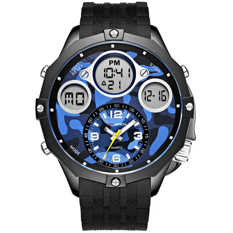 

Kt1073 More Function Waterproof Silicone Sports Watch Male Big Dial Countdown Luminous Watch