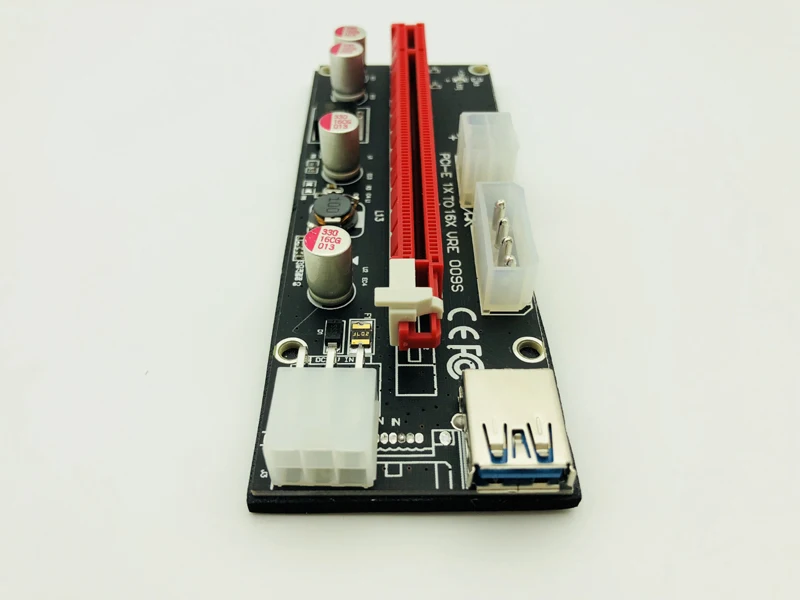 VER009S PCI Express PCIE PCI-E Riser Card 009s Molex 6Pin to SATA Power Supply USB 3.0 Cable 1X 16X Extender Adapter LED Mining