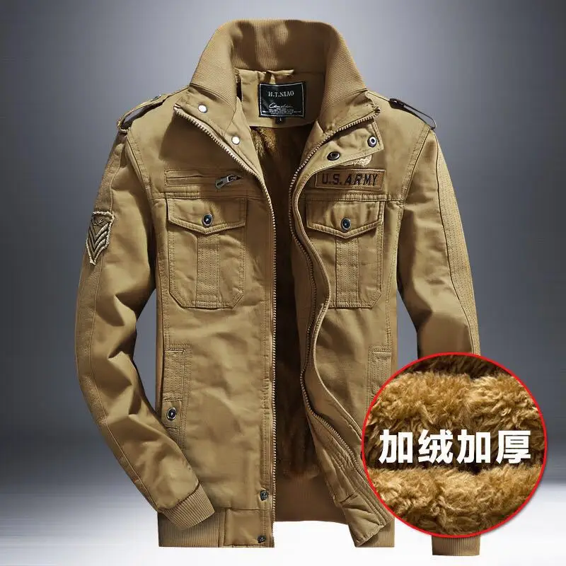 

Winter Men Casual Brushed And Thick Military Uniform Coat Men's Pure Cotton Washing Outdoor Tooling Jacket Youth Loose-Fit