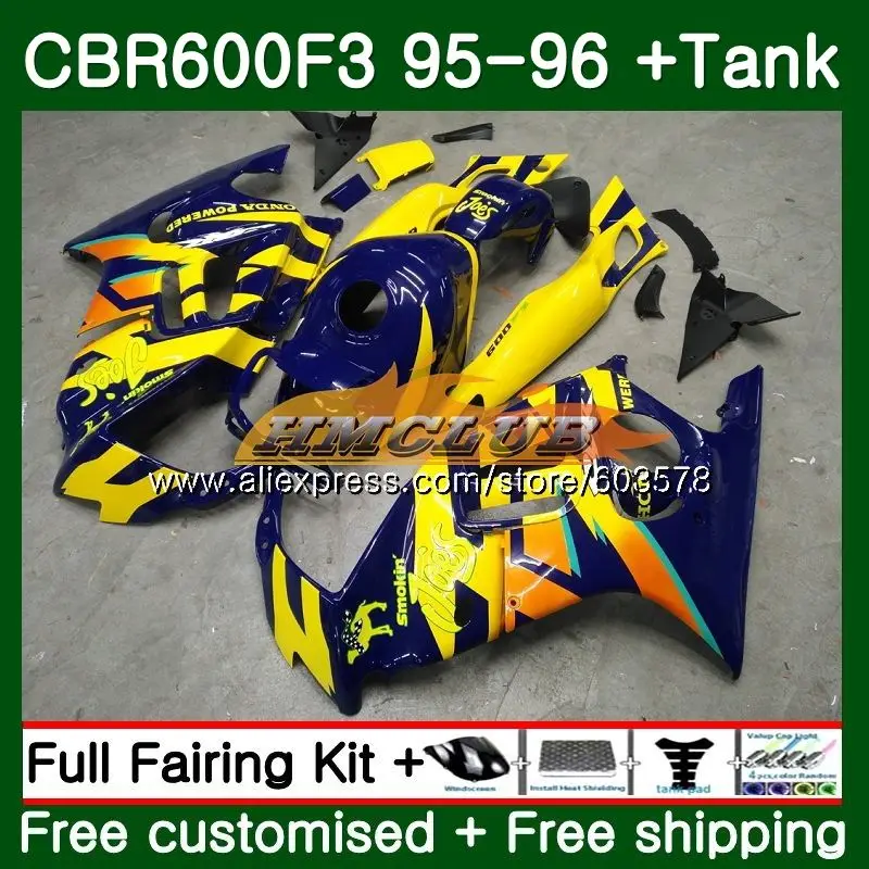 Корпус для HONDA CBR600RR CBR 600F3 FS CBR 600 F3 1995 1996 синий желтый 67CL. 44 600CC CBR600FS CBR600F3 CBR600 F3 95 96 обтекатели