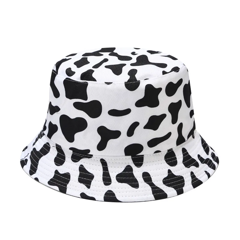 Burizzi New Summer Cute Cartoon Bucket Hats Reversible Casual Fisherman Travel Cap Black White Cow Panda Gorras Panama Chapeau