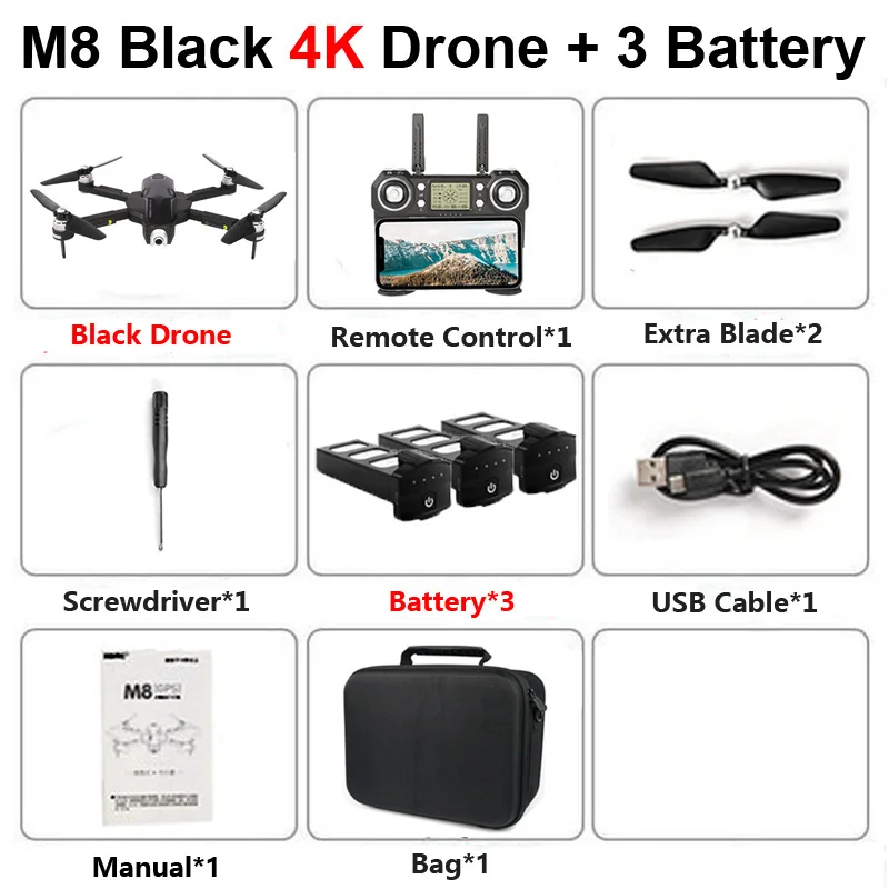 M8 5G gps WiFi FPV RC Дрон с 4K HD камерой оптический поток широкий угол складной Профессиональный вертолет Квадрокоптер детские игрушки F11 - Цвет: M8 Black 3B