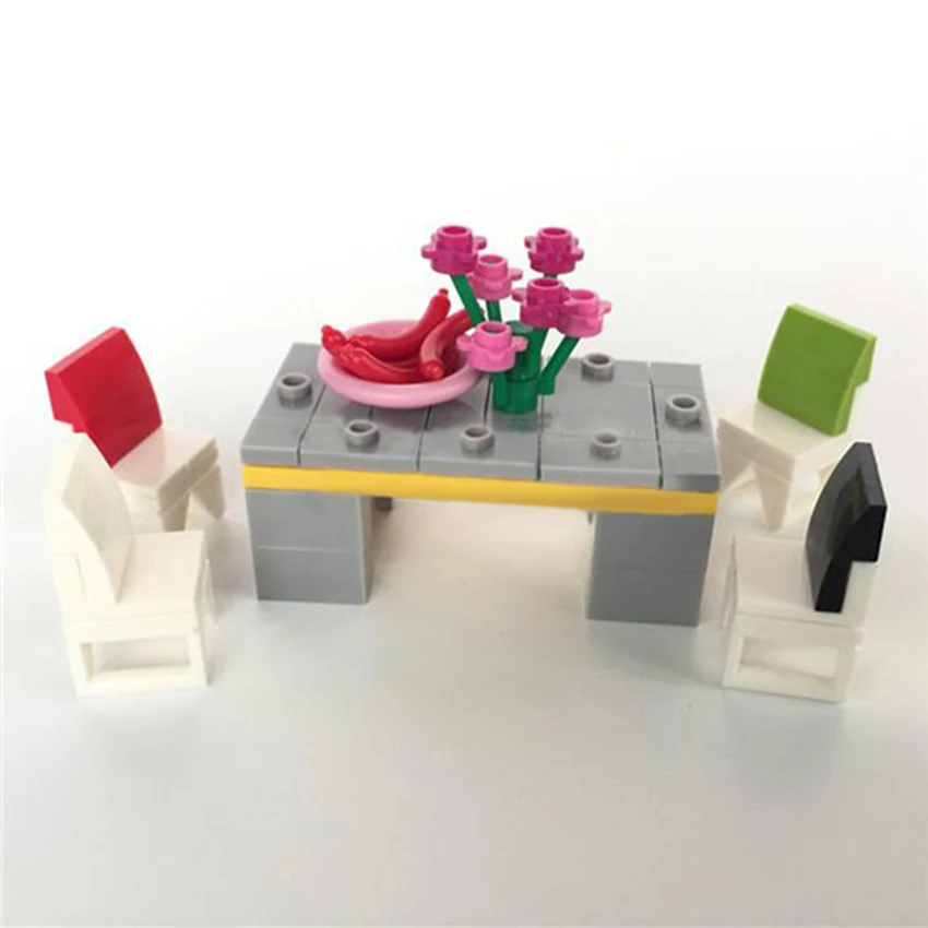 Legoeds Urban Home Building Block Restaurant Living room Furniture Table Chair Sofa MOC Accessories Brick Kids DIY Toy Gift (3)