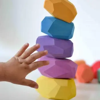 

18 Pcs Children Wooden Colored Stone Stacking Game Building Block Kids Toys Gift GXMB