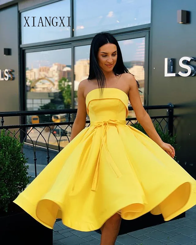 Sky Yellow Homecoming Dress 2020 Satin 