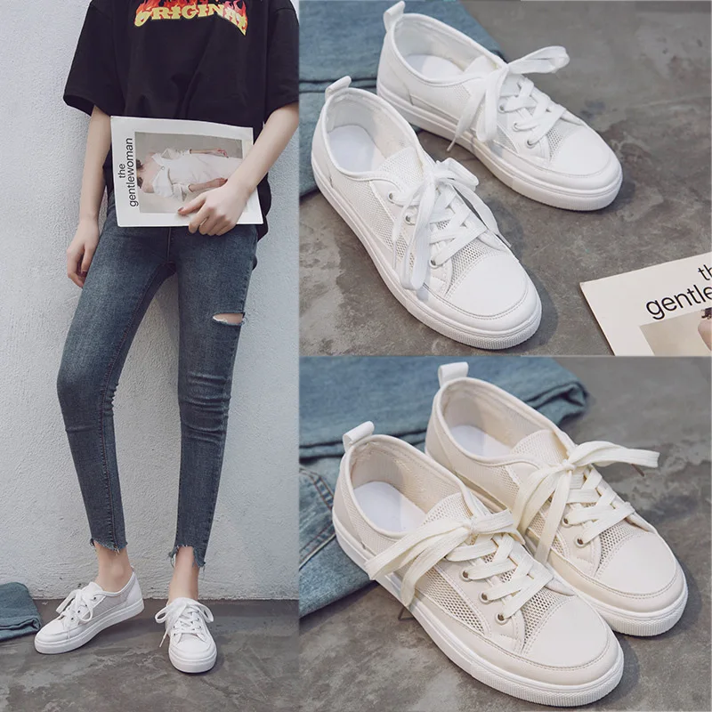 

Vertical Allure 2019 Summer Korean-style Simple Flat Lace-up White Shoes Students Breathable Mesh Shoes Women