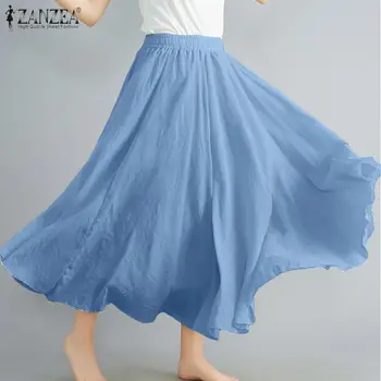 

ZANZEA Women's Skirt 2020 Autumn Vintage Women Elastic High Waist Skirts Elegant Lady Casual Loose Solid Long Faldas Plus Size