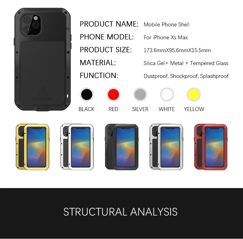 Для Apple iPhone 11 Pro Max/11 Pro Love Mei Металлический Алюминиевый противоударный сверхмощный чехол защитный чехол+ стекло Gorilla