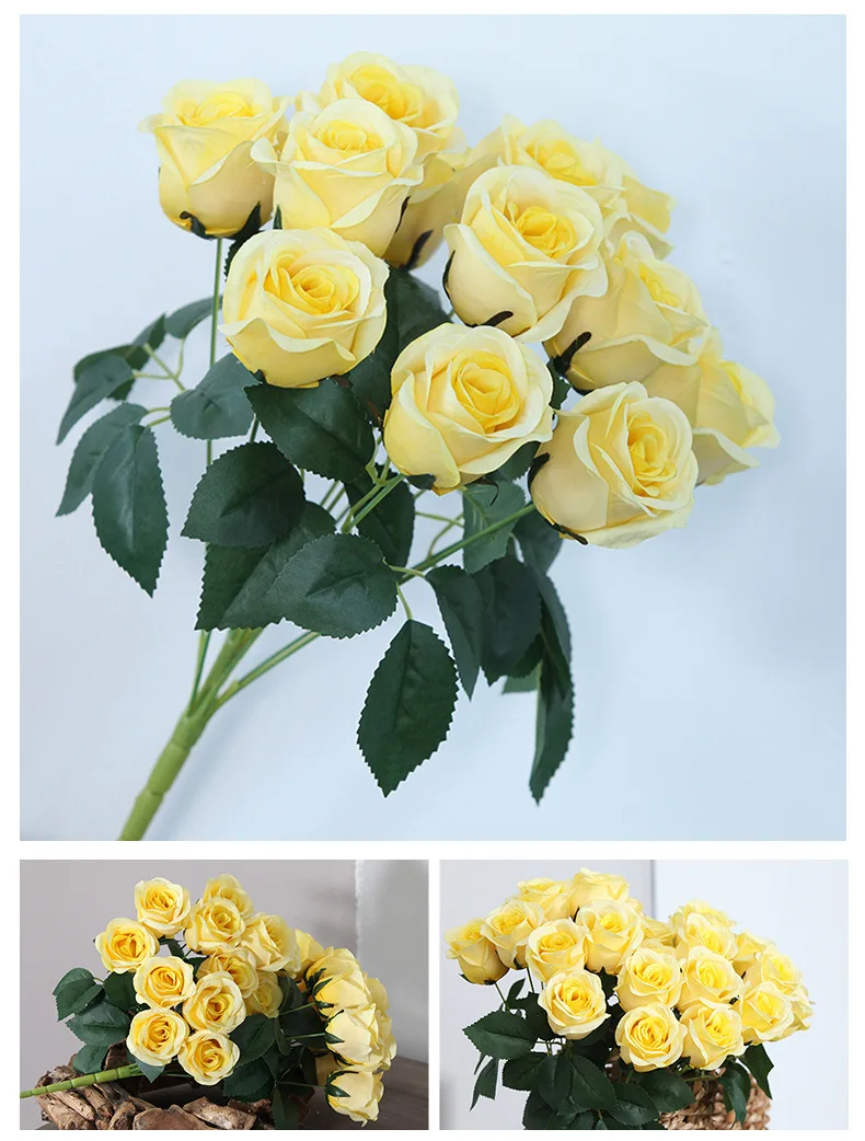 JAROWN 12 Heads Silk Roses Bride Holding Flowers Royal Blue Fake Rose Flowers Home Wedding Arch Table Decor Artificial Flower (50)