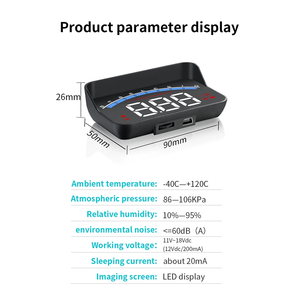 

M6S Head Up Display Warning Windscreen Colorful Screen Water Temperature OBD2 RPM System 3.5 Inch Digital Car Speed Projector