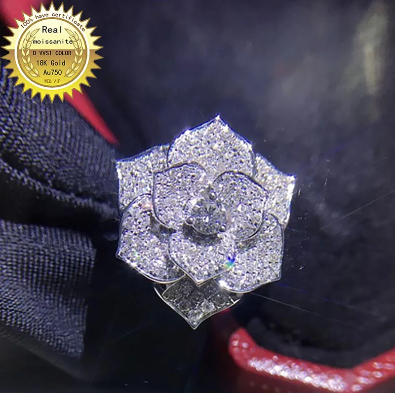 

100% 18K Золотое кольцо D VVS moissanite кольцо обручальное & Свадебные украшения с сертификатом 0013