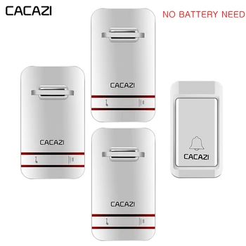

CACAZI Wireless Doorbell Self-Powered No Need Battery Led Light Home Waterproof Door Bell US EU UK Plug 1 Button 1 2 3 Receiver