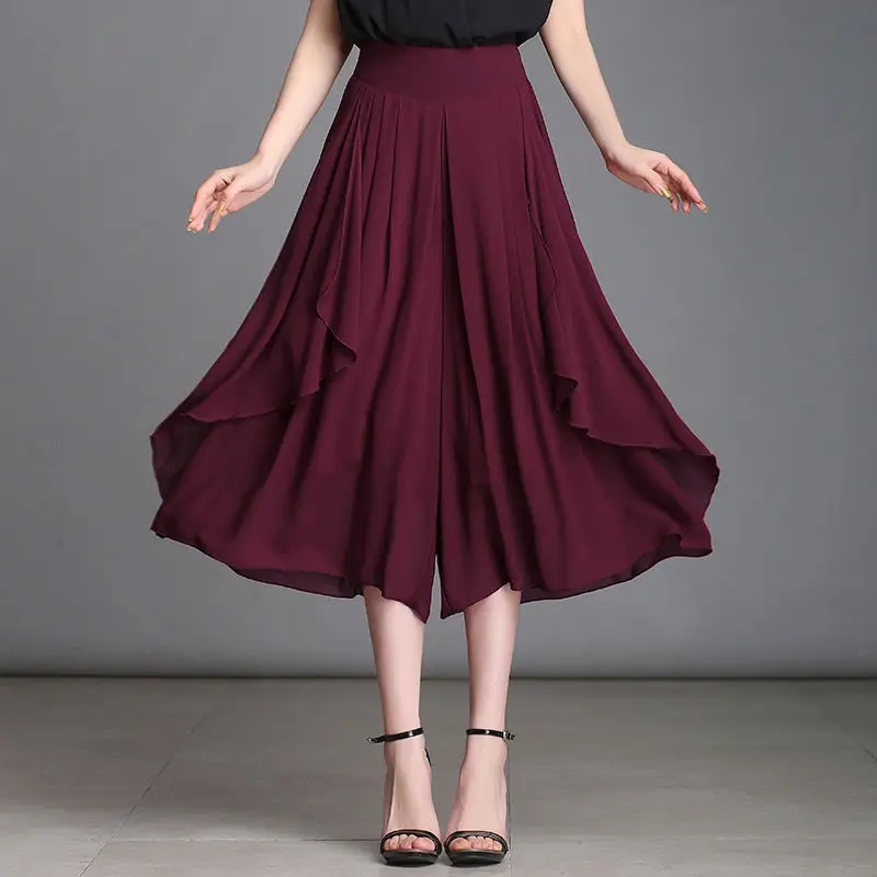 6XL Summer New Women Fairy Shorts Skirts Elegant Ruffles Chiffon Wide Leg Short High Elastic Waist Casual Loose Irregular Shorts