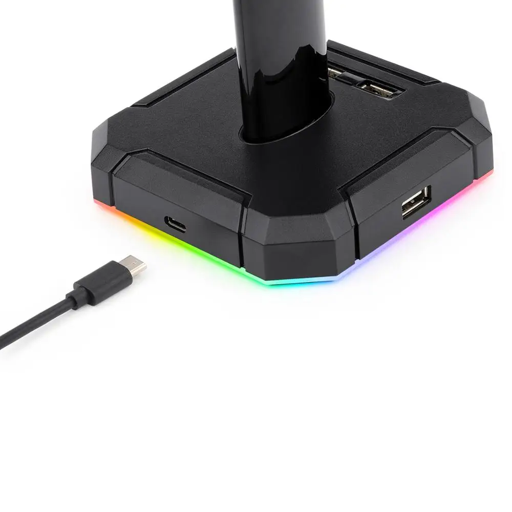 Redragon HA300 Headset Stand USB Hub RGB Backlit Aluminum Bar Non Slip Solid Rubber Base 4X USB 2 0 Ports for All Headphones
