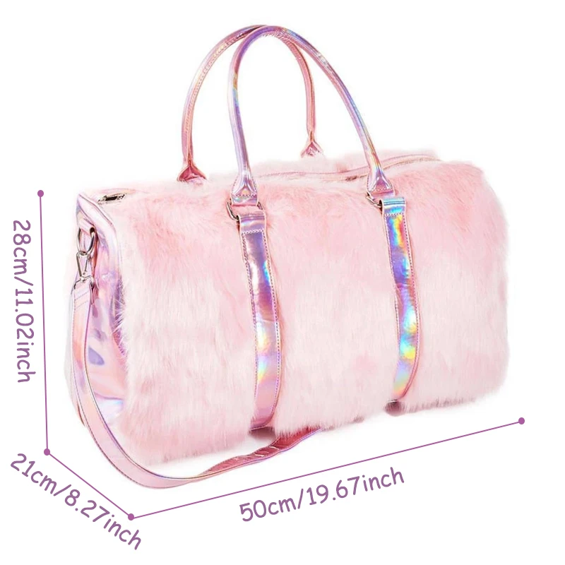 Модные роскошные женские сумки-тоут, плюшевые розовые сумки, милые женские сумки для путешествий, большая емкость, лазерная сумка на плечо, органайзер для багажа, сумки