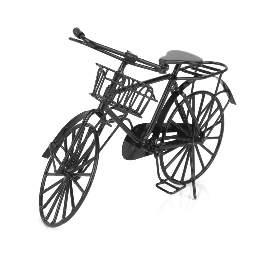 Dolls House Miniature Black Wire Metal Bicycle Bike w/ Rotating Wheels 1/12