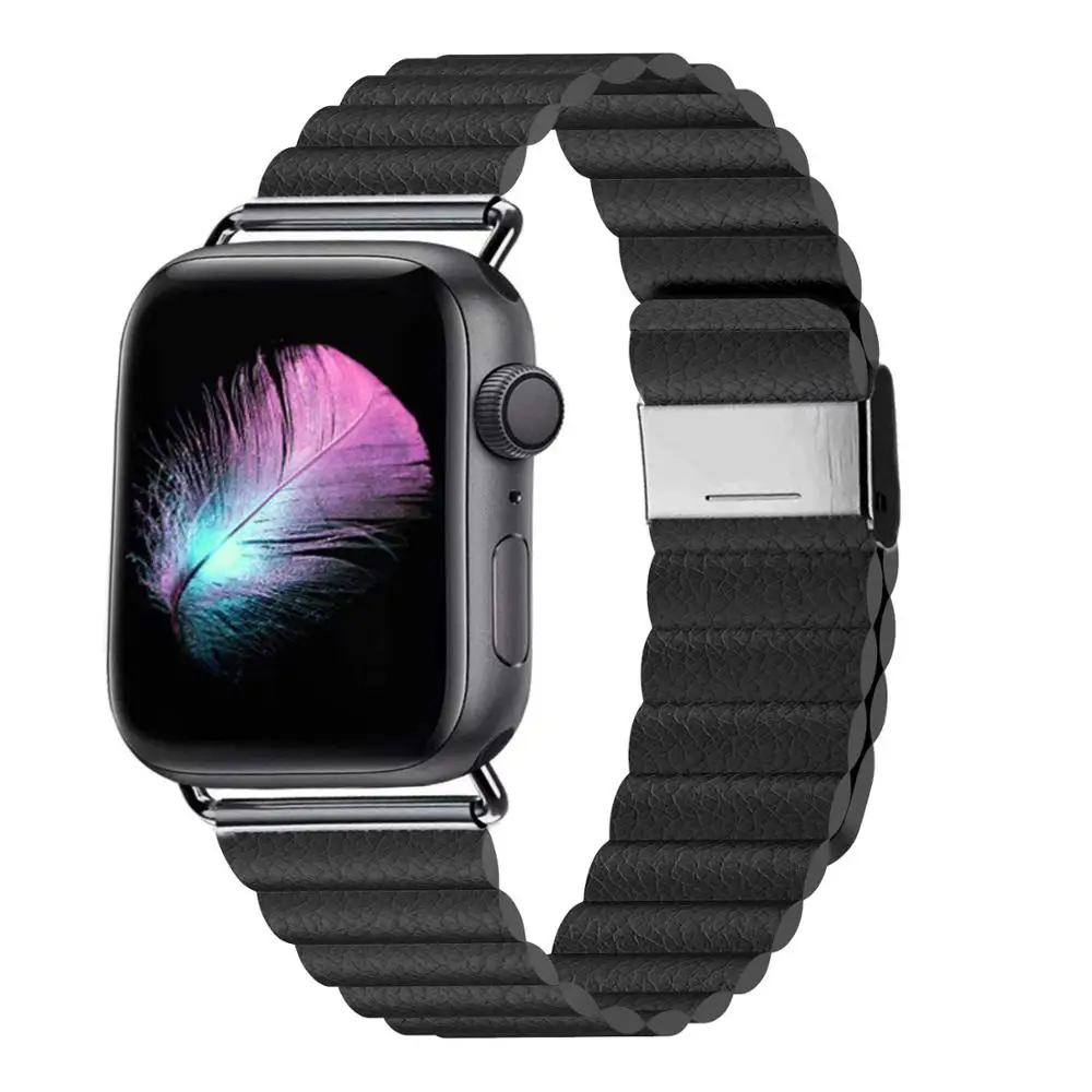Кожаный ремешок для Apple Watch band 44 мм 40 браслет iWatch 42 38 с магнитной застежкой apple watch