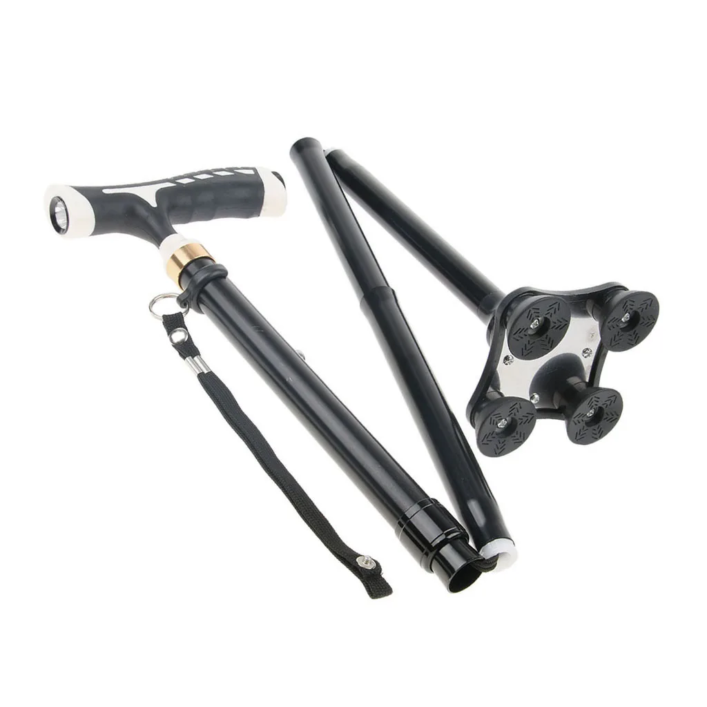 LED Foldable Walking Cane Lightweight Adjustable Walking Stick for Elderly Women Men Black