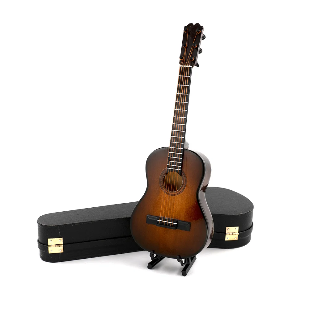 Model Dollhouse Guitar Musical-Instrument Decoration Miniature Action-Figure Wooden 1/12