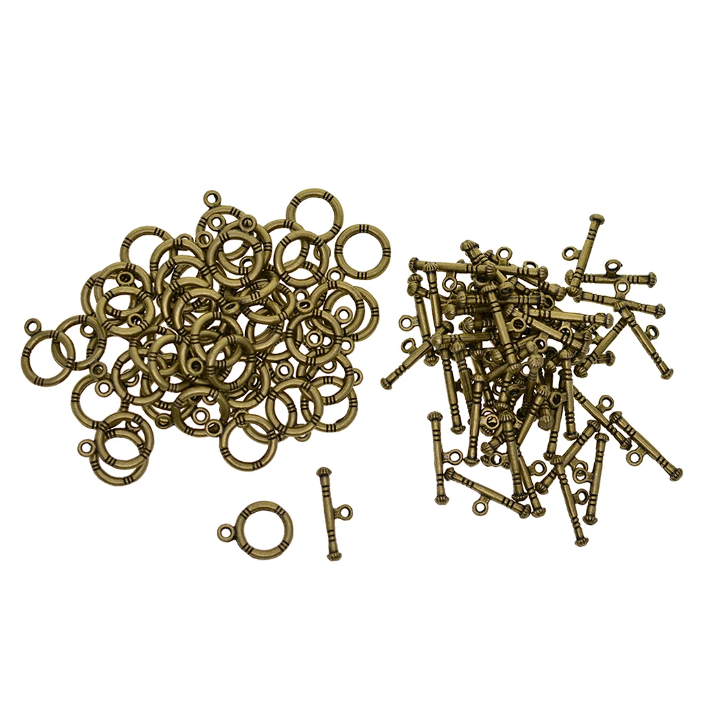 50Pcs Crafts Toggle Clasp, T-Bar Closure from Metal for Jewelry Making in Bulk, Bronze