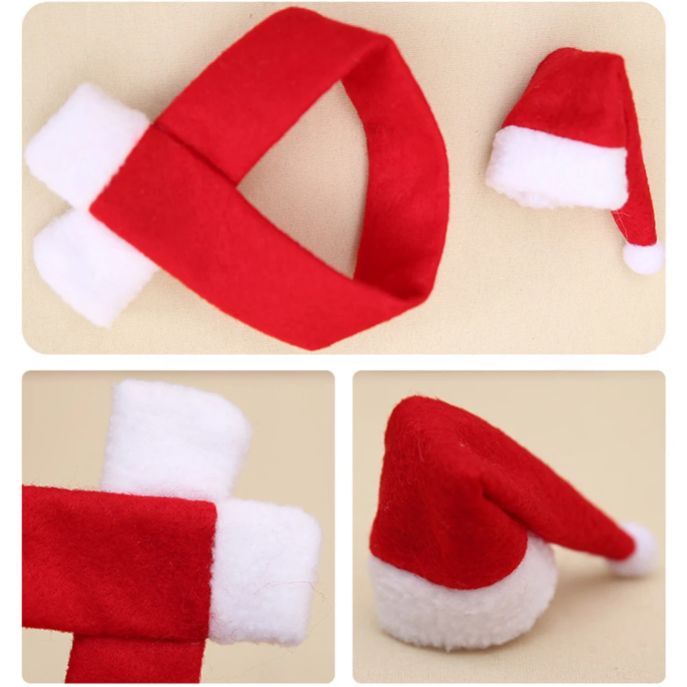  Mini Christmas Wine Hat Scarf Tie Kitchen Wine Bottle Cover For Home Dinner Party New Santa Claus G - 4000310500093