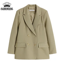 Manteau de Blazer à Double boutonnage pour femme, mode coréenne, automne hiver, sens du Design, Baggy, bureau, top, vestes, vêtements d'extérieur 