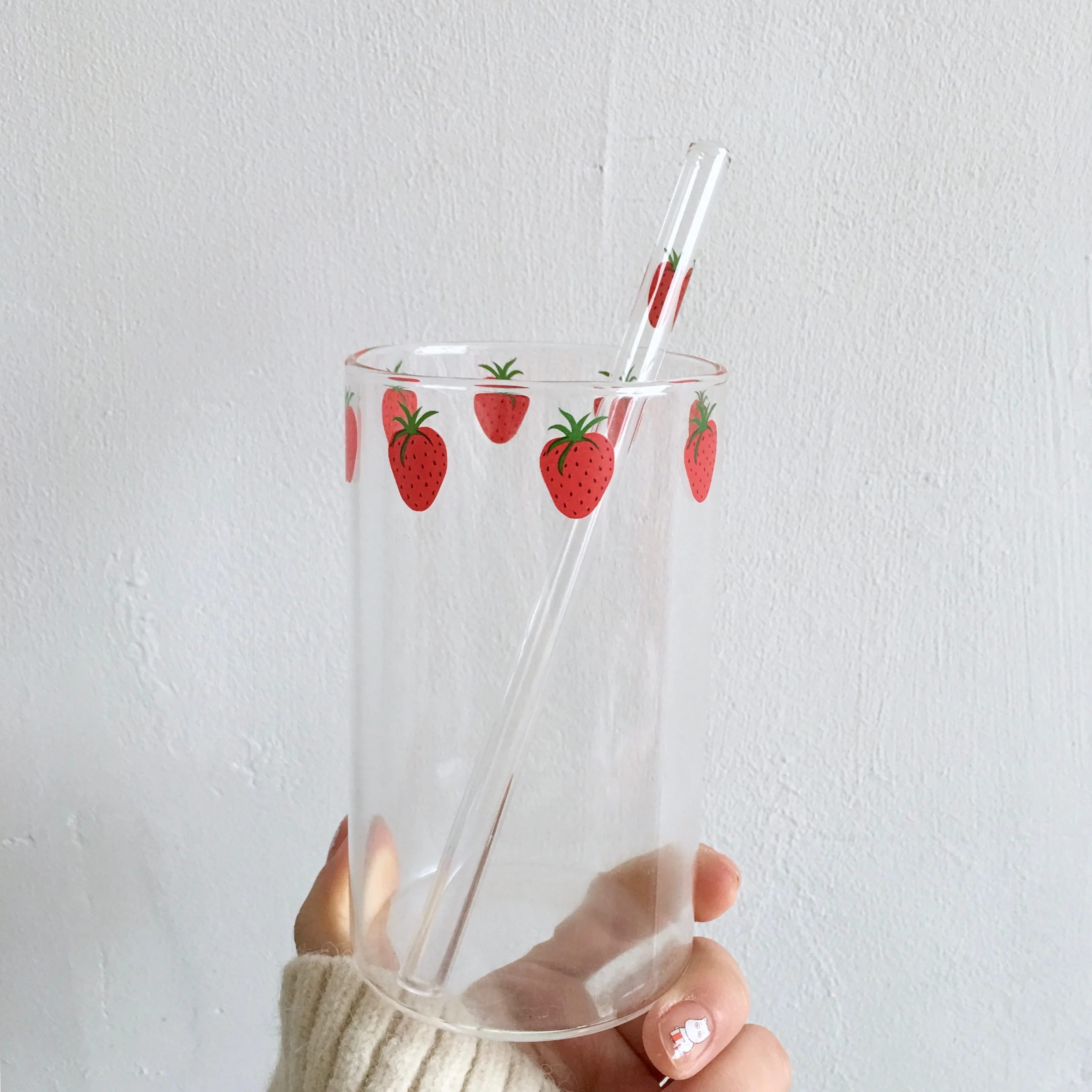 Simpatica tazza di vetro per fragole con cannuccia 300ml bicchiere di vetro  spesso da 10 once regalo resistente al calore in vetro Nana per BBF 1 pz