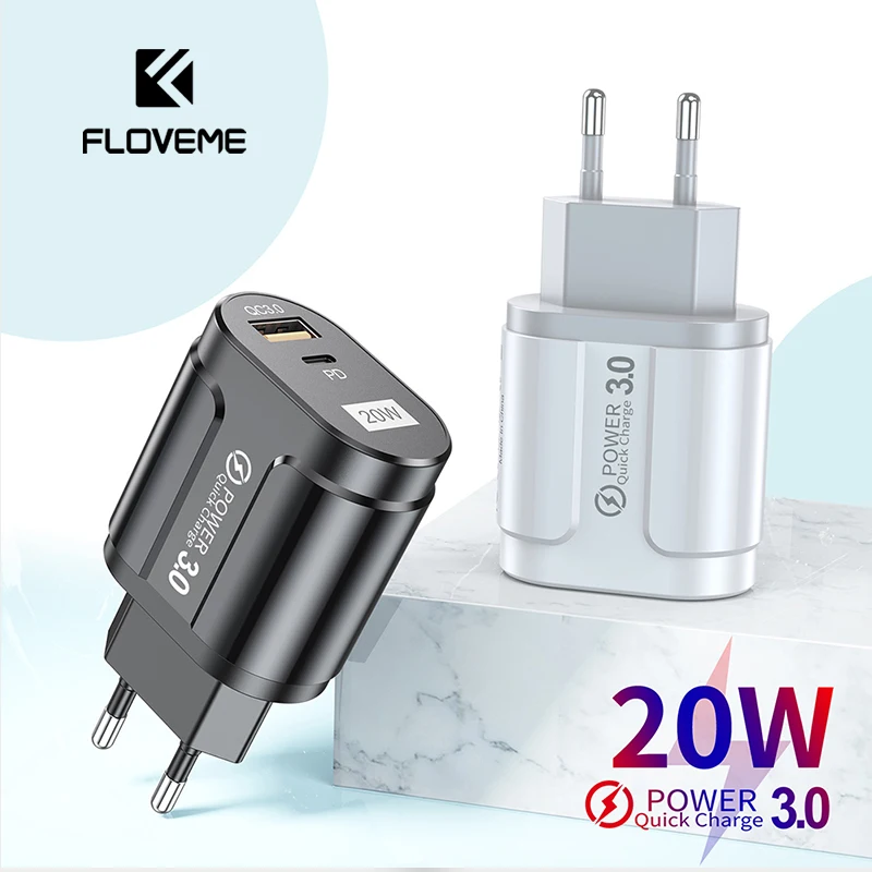 FLOVEME USB зарядное устройство PD 20 Вт 3A Быстрая зарядка 3 0 EU US вилка настенное быстрое