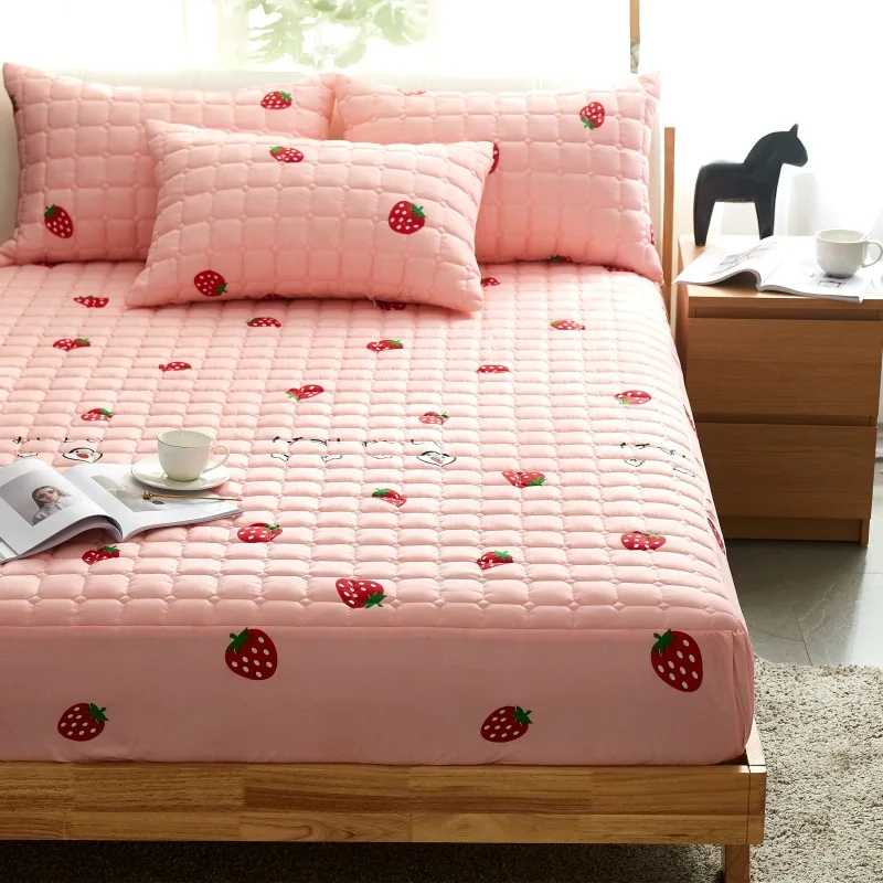 Flower Pattern Mattress Cover Polyester Dustproof Bed Cover Anti-slip Mattress Protector Elastic Fitted Sheet Cover Home Decor