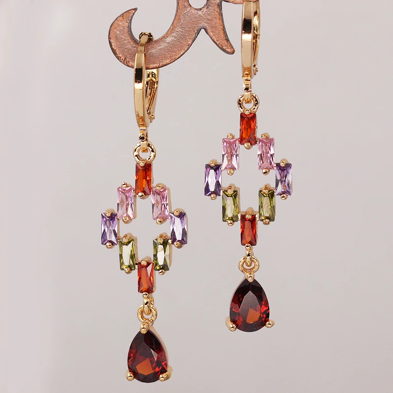 

Jewelry Women's Dangle Earrings Vocation Bohemia Style Dangle Water Drop Earrings Multiple-color Zircon Earrings accessories