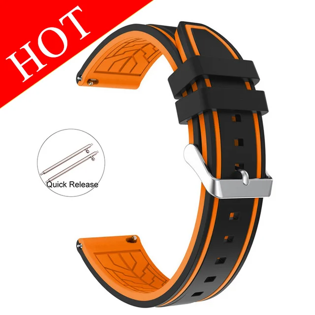 Soft Silicone Sport Watchband 20mm 22mm 24mm 26mm Rubber Diving Waterproof Men Replacement Bracelet Band Strap Watch Accessories Black-orange -04