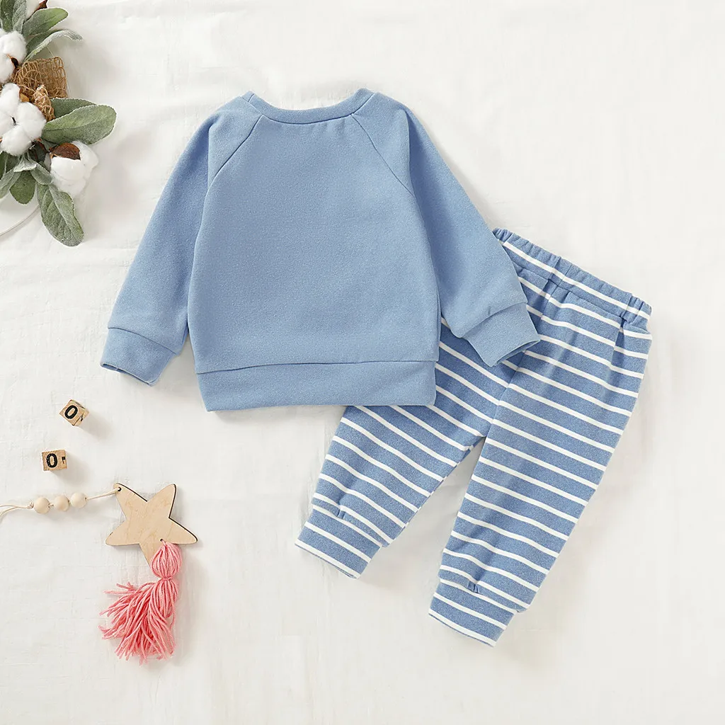 Комплект одежды из 2 предметов для маленьких мальчиков и девочек, свитер Топы, Длинные полосатые штаны, пижамные комплекты roupas menina vetement enfant fille