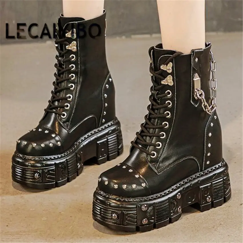 Militar creepers mulheres couro genuíno dedo do pé redondo tornozelo botas  motocicleta fivela grossa creeper sapato 34 35 36 37 38 39 - AliExpress