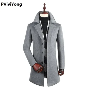 

PViviYong 2019 new arrival autumn&winter high quality wool trench coat men,men's wool turn-down collar long jackets men plus-size M-4XL MY813