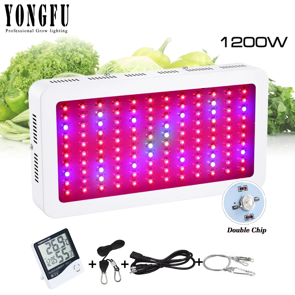

1200W Double Chips LED plant Grow Light 380-780 nm UV/IR Full Spectrum Greenhouse Plant Aquarium Flower Grow Light Indoor Light
