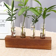 Стеклянная деревянная ваза для растений, настольный стол для террариума, гидропоника, бонсай, цветочный горшок, подвесные горшки с деревянным поддоном, домашний декор
