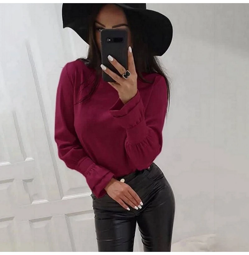Бургундия Casual Blouses Women Summer Fall Long Sleeve Clothes White Loose Shirts Oversized Office Tops Feminina Fashion Work Wear - Цвет: Бургундия