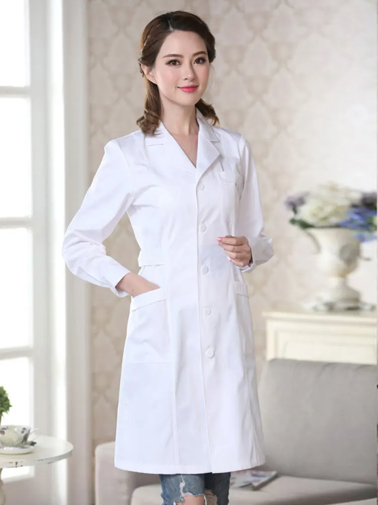 High quality summer winter women's white coat laboratory Robe science lab coat beauty salonSlim uniform clothing