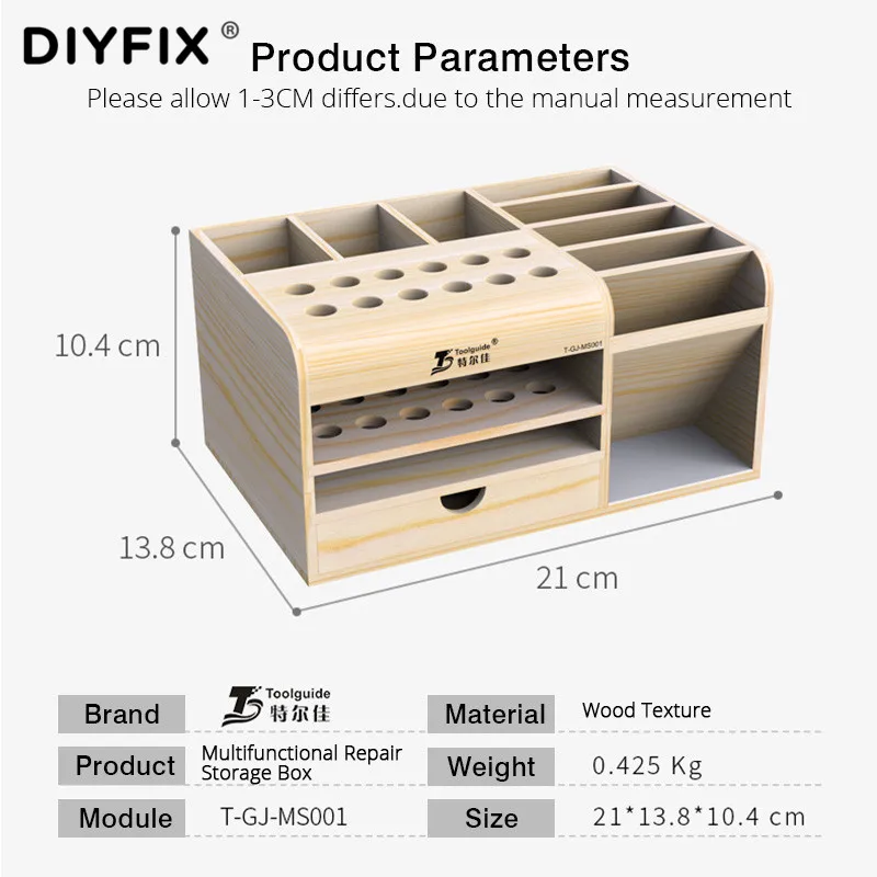 Kopen Diyfix Multifunctionele Houten Opbergdoos Mobiele Telefoon Reparatie Desktop Storage Schroevendraaier Tweezer Magnetische Houder Onderdelen Doos Gereedschapskist