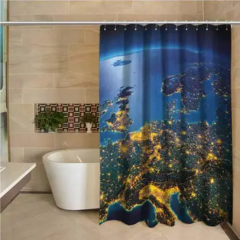 

World 3D Printed Shower Curtain Continent of Central Europe Night Time View from Outer Space Vivid Planet Hotel Quality Machine