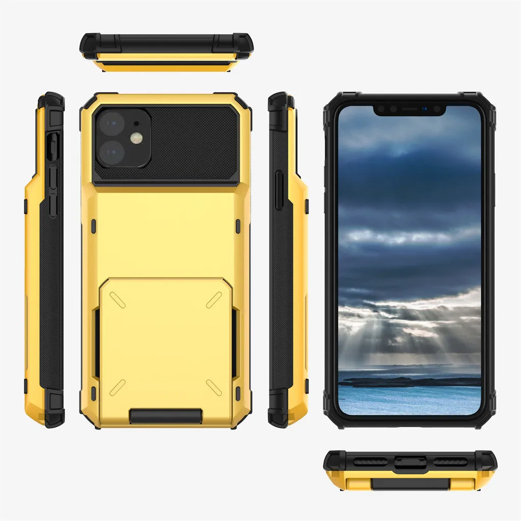 Чехол со слотом для карт для Iphone 11, 6,1 дюймов, чехол-кошелек s, мягкий ТПУ, Жесткий Чехол из поликарбоната, противоударный чехол из ТПУ