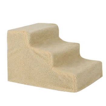 

3-Steps Pet Dog Cat Stairs Ramp Ladder with Removable Cover for High Bed(Beige) Come with a plush cloth cover