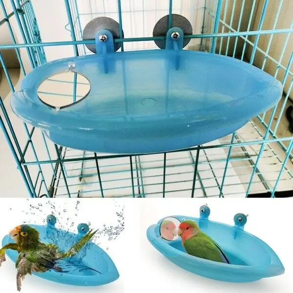 Bird Bathtub With Bird Mirror Small Oval Bird Bathtub Pet Cage Accessories Parrot Bath Shower Bathing Supplies Standing Box