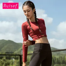 Йога обрезанный Топ Фитнес Женская спортивная рубашка для йоги для женщин тренажерный зал длинный рукав спортивный короткий топ для фитнеса Женская Спортивная кофта для бега