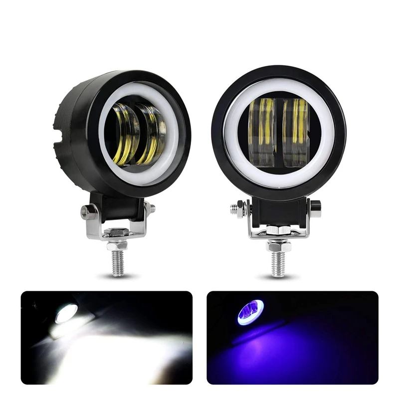 Motorcycle Headlight LED Fog Light 3 Inch 40W Round Blue Angel Eye DRL White 10-80V DC 8000LM Off-Road Vehicle Marine Wate | Автомобили и