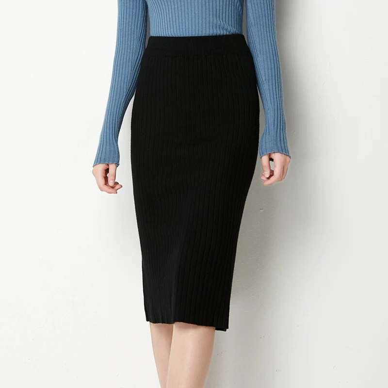 

Knitted skirt female 2019 new autumn and winter bag hip step cashmere skirt bag skirt high waist split fork long wool knit skirt